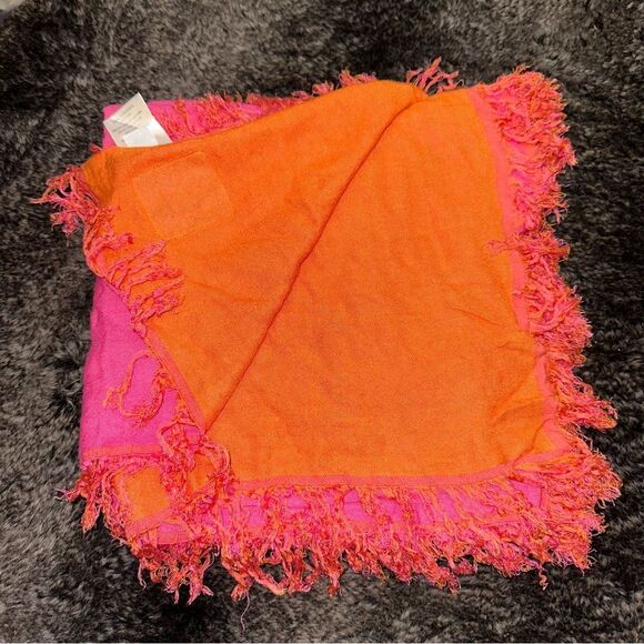 Little Giraffe Hot Pink Orange Rayon Marrakech Frayed Baby Blanket Swaddle 44X44 - Picture 3 of 9